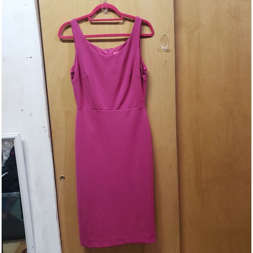 Betsey Johnson sleeveless hot pink scuba crepe midi sheath dress Sz 6 LLL - Picture 3 of 5